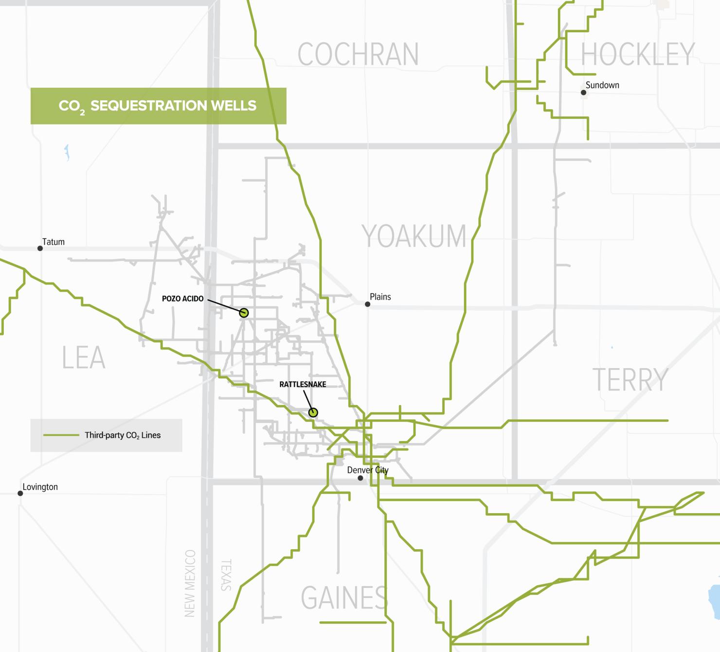 CO2 System and Sequestration Wells map
